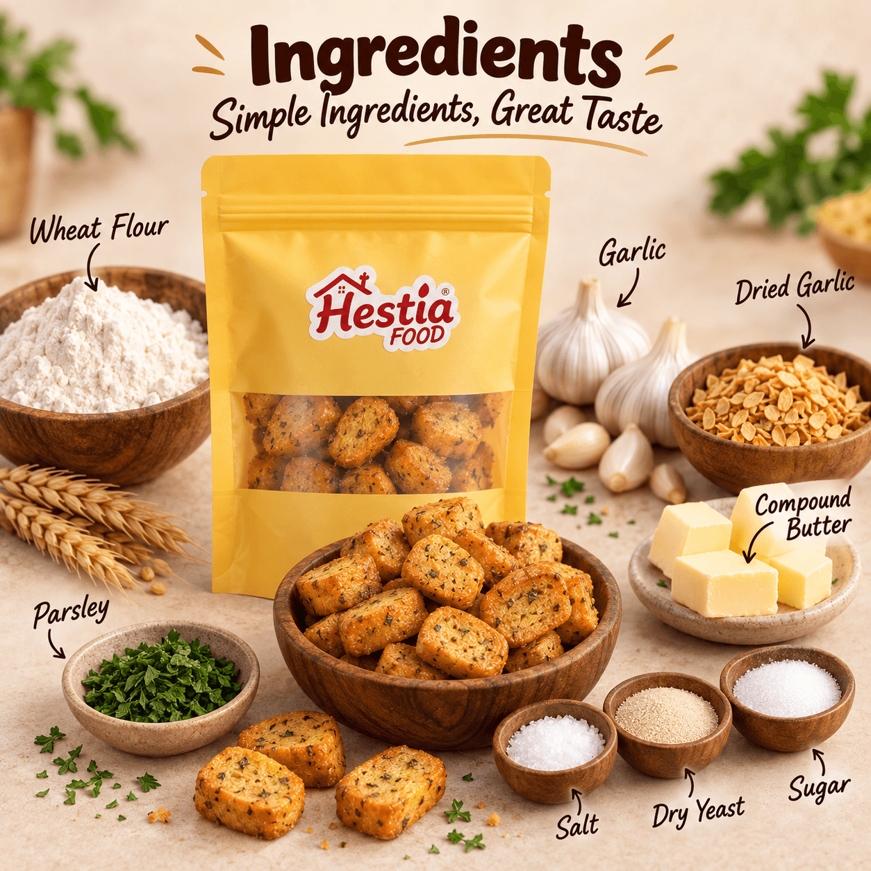 Ramuan dan panduan penyimpanan Garlic Bites