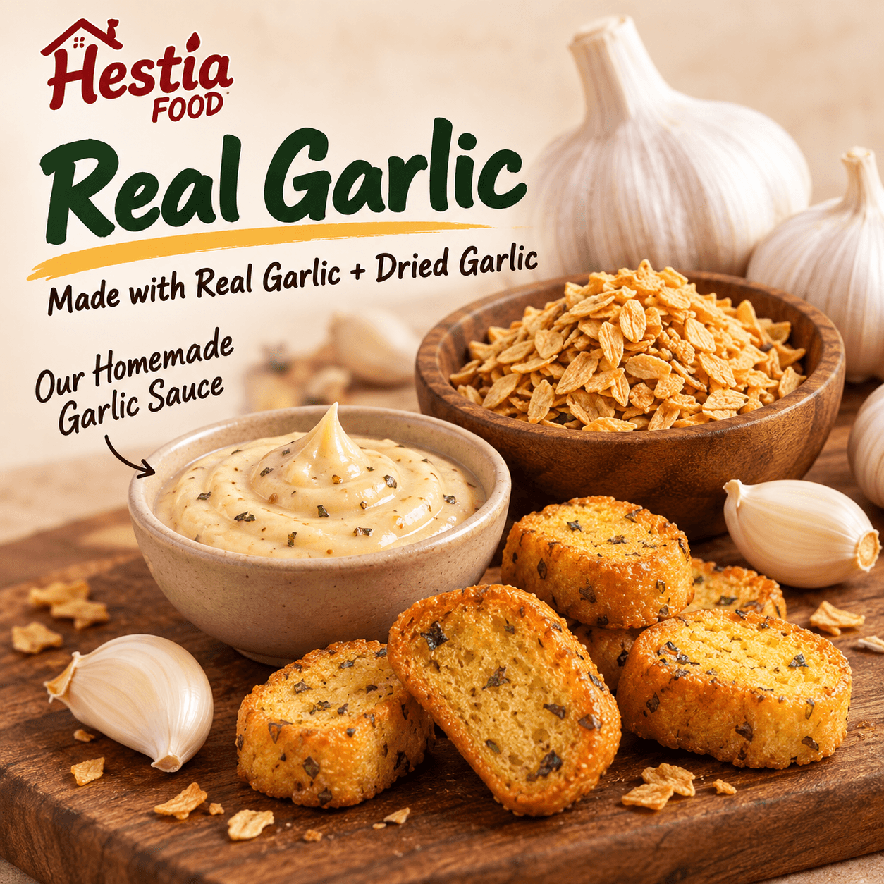 Garlic Bites dibuat dengan bawang putih sebenar dan bawang putih kering