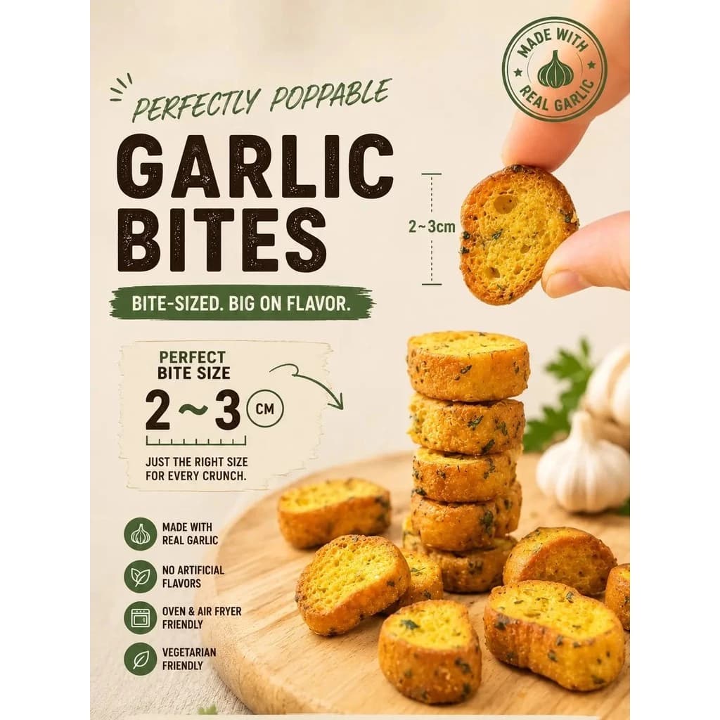 Garlic Bites bersaiz 2–3cm dengan bawang putih sebenar